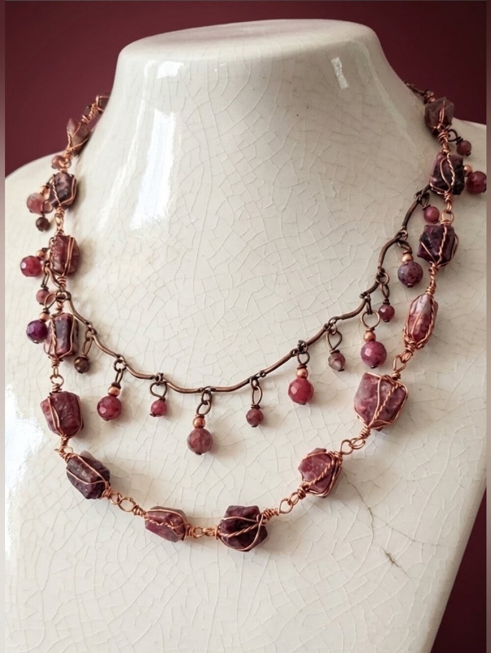 One Of A Kind Handmade Natural Pink Thulite In Antique Copper Artisan Necklace